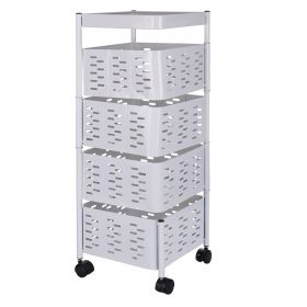 Carrello multiuso in ferro con ruote, 4 cassetti mobili, bianco, Sìordine