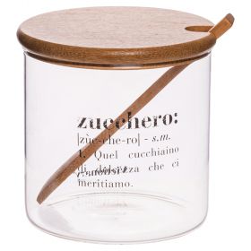 Zuccheriera 500 ml in vetro, coperchio e cucchiaino in bambù, Victionary