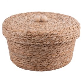 Cestino multiuso con coperchio in fibra naturale, 27x15 cm, Sibilla