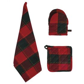 Set guanto, presina e strofinaccio, Tartan rosso