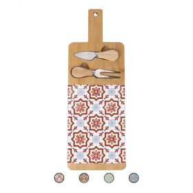Set tagliere e 2 coltelli da formaggio, in legno di bambù 15x42 cm, verde, Valladolid