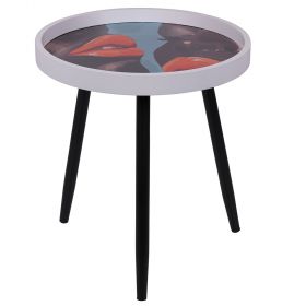 Tavolino tondo da salotto Ø40xh.45 cm, decoro afrikan lips, Sibilla