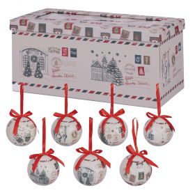 Set 12 palle di Natale Ø  7,5 cm, decoro cartolina natalizia, Santa's House