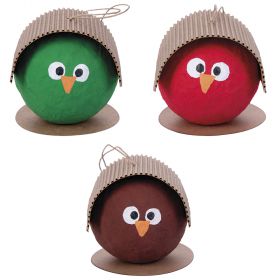 Set 3 appendini gufetto con cappello realizzati a mano in cartapesta, XMas Paper