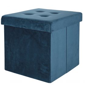 Pouf contenitore multiuso effetto velluto ottanio, Sibilla