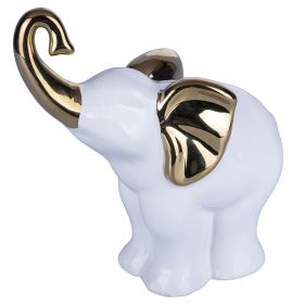 Elefantino decorativo bianco e oro in ceramica, Gold XMas