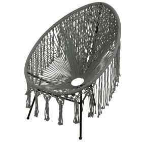 Sedia lounge macramè, intreccio in cotone, grigio antracite, Sibilla