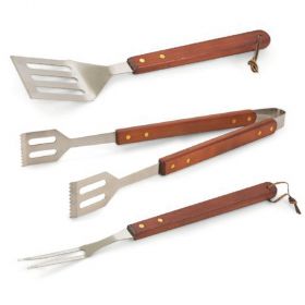 Set 3 utensili barbecue in acciaio e legno, BestBQ