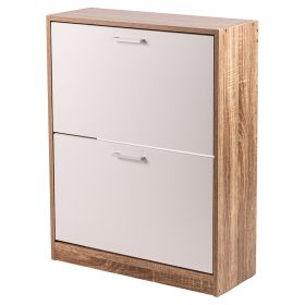 Scarpiera 2 ante a ribalta 63x24xh.80 cm, bianco e rovere, Sibilla