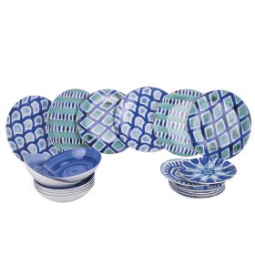 Servizio piatti 18 pezzi in porcellana, Aquazul