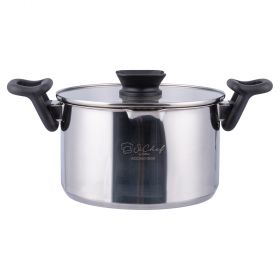 Casseruola 24 cm in acciaio inox con 2 beccucci, coperchio in vetro temperato con filtri per fuorius