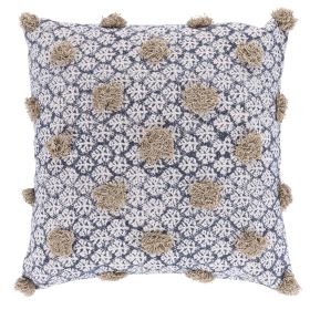 Fodera per cuscino arredo blu e beige 45x45 cm, Macramè