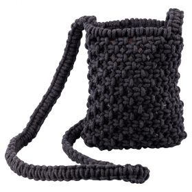 Mini bag da spiaggia con tracolla, intrecciata in cotone 13x20 cm, nero, Macramè