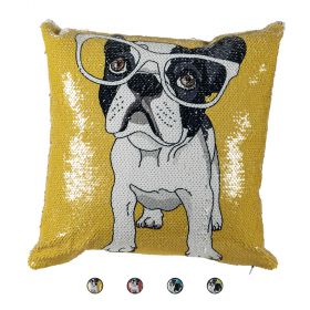 Cuscino arredo 40x40 cm bulldog con paillettes