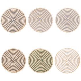 Tovaglietta tonda in treccia di paglia di grano e carta, Spiral Stones