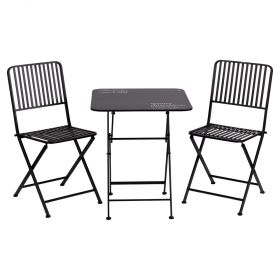 Set tavolo e 2 sedie pieghevoli in ferro, nero, Victionary