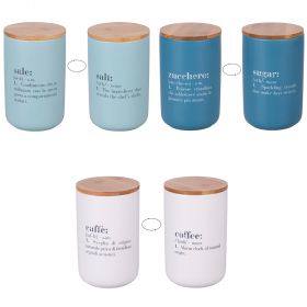 Set 3 barattoli sale, zucchero e caffè 1000 ml in ceramica e bambù, Victionary