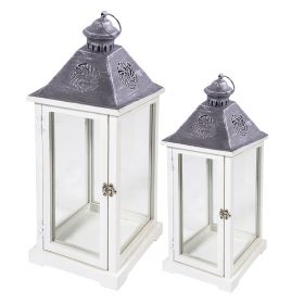 Set 2 lanterne decorative grandi, bianco e antracite