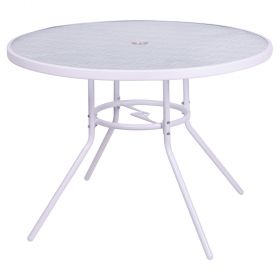 Tavolo tondo 100 cm in acciaio al carbonio e vetro, bianco, Esté
