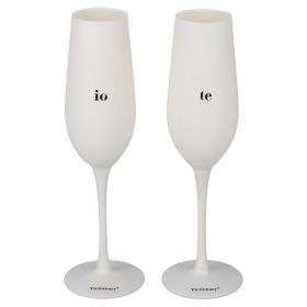 Set 2 Flûte 240 ml in vetro opaco con scritta, avorio, Victionary