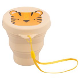 Bicchiere pieghevole 200 ml in silicone, decoro tigre, Les Petites Safari
