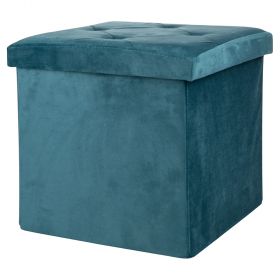 Pouf contenitore multiuso effetto velluto, ottanio, Sibilla