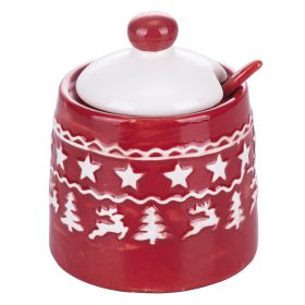 Zuccheriera con cucchiaino in ceramica, Red Xmas