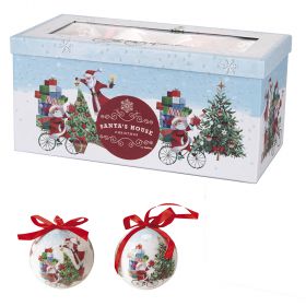 Set box 14 palle di Natale decoro babbo Natale in bicicletta, Santa's House