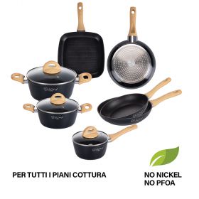Batteria 10 pezzi in alluminio forgiato, antiaderente finitura ruvida, induzione, Fuji SìChef