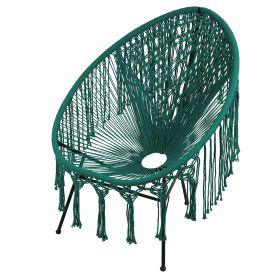 Sedia lounge macramè, intreccio in cotone, ottanio