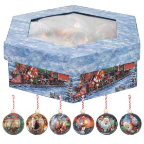 Set 7 palle natalizie con fiocco, decoro cartoon, Santa's House