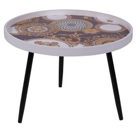 Tavolino tondo da salotto Ø60xh.45 cm, decoro barocco, Sibilla