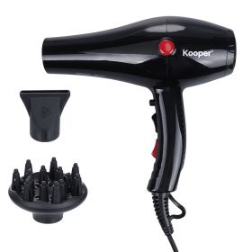 Asciugacapelli 2000 W, con concentratore e diffusore, nero, Kooper