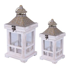 Set 2 lanterne decorative medie, bianco e bronzo