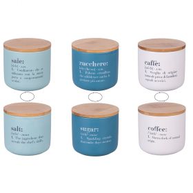 Set 3 barattoli sale, zucchero e caffè 500 ml in ceramica e bambù, Victionary