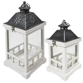 Set 2 lanterne decorative medie, bianco e antracite