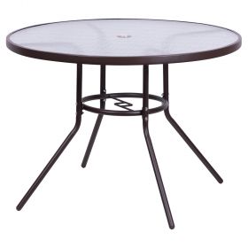 Tavolo tondo 100 cm in acciaio al carbonio e vetro, marrone, Esté
