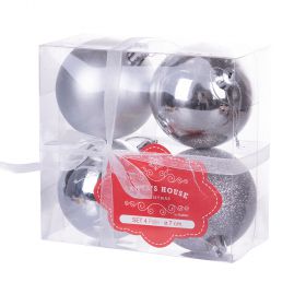 Set 4 palle di Natale argento assortite Ø 7 cm, Santa's House