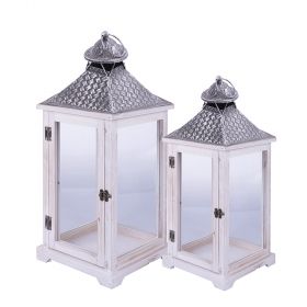 Set 2 lanterne decorative grandi, bianco e oro