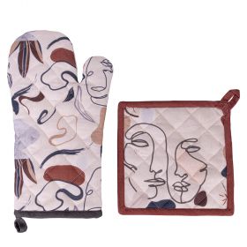 Set guanto da forno e presina in cotone, Face to Grey