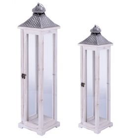 Set 2 lanterne decorative alte, bianco e bronzo