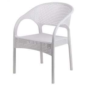 Sedia da giardino con braccioli, effetto rattan, bianco, Lisbona Esté