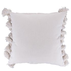 Cuscino arredo con nappine laterali Macramè, bianco