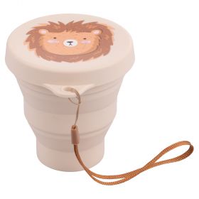 Bicchiere pieghevole 200 ml in silicone, decoro leone, Les Petites Safari