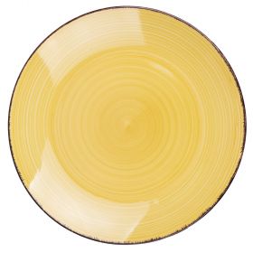Piatto piano in gres dipinto a mano, giallo, New Baita