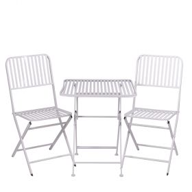 Set tavolo e 2 sedie pieghevoli in ferro, bianco satinato, Eden Esté