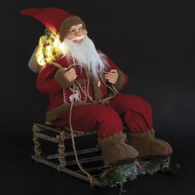 Babbo Natale 12 led con slitta in stoffa h. 45 cm, XMas