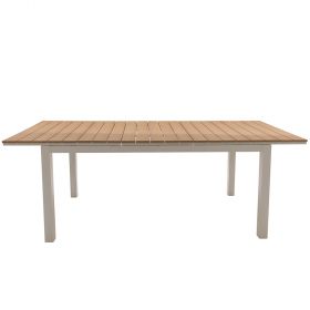 Tavolo da esterno allungabile 160/210x 90 cm in alluminio, a doghe, bianco e natural, Amalfi Esté