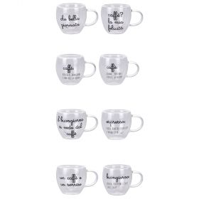 Set 2 tazzine caffè 80 ml con manico in vetro borosilicato incamiciato, Pensieriny