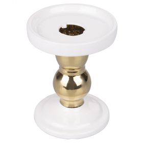Porta candela bianco e oro in ceramica h. 11 cm, XMas Gold